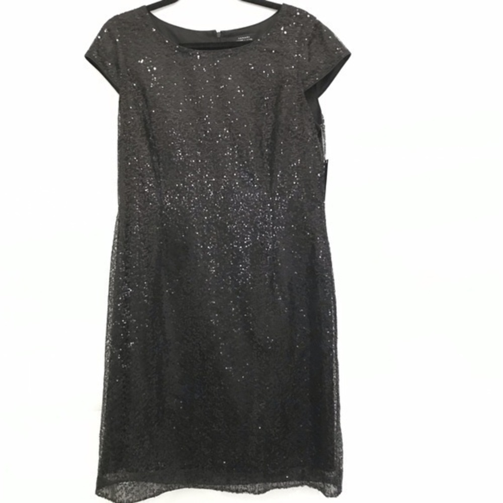 NWT Tahari Cap Sleeve Sequined Black Dress Size 10